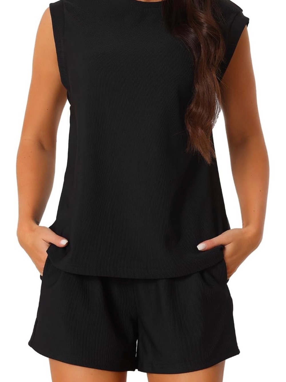 Seta T Women's Two Piece Stretchy Sleeveless Casual Tank Top shorts set Medium